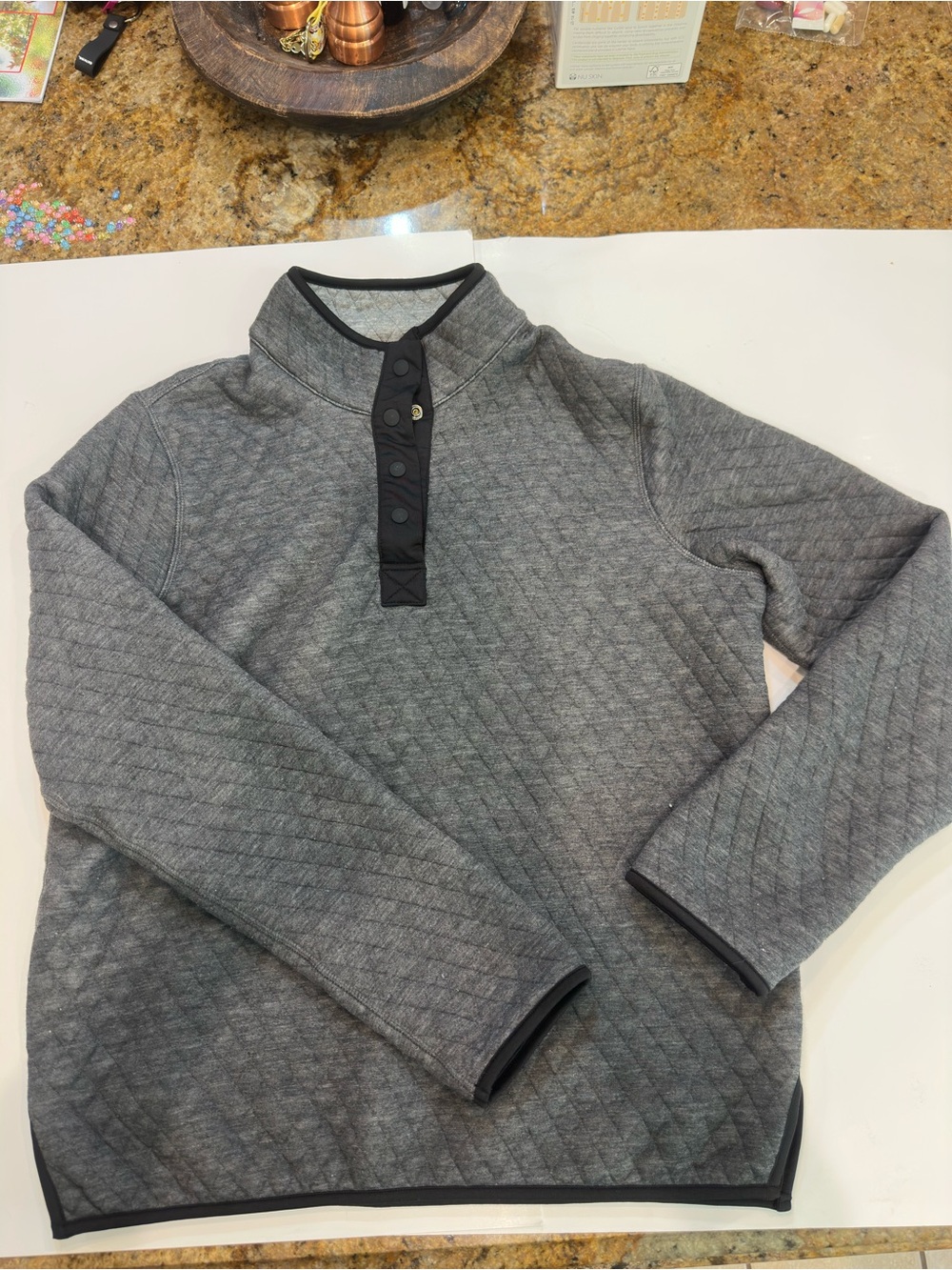 Marine Layer Quilted Gray Snap-Front Mock Neck Pullover